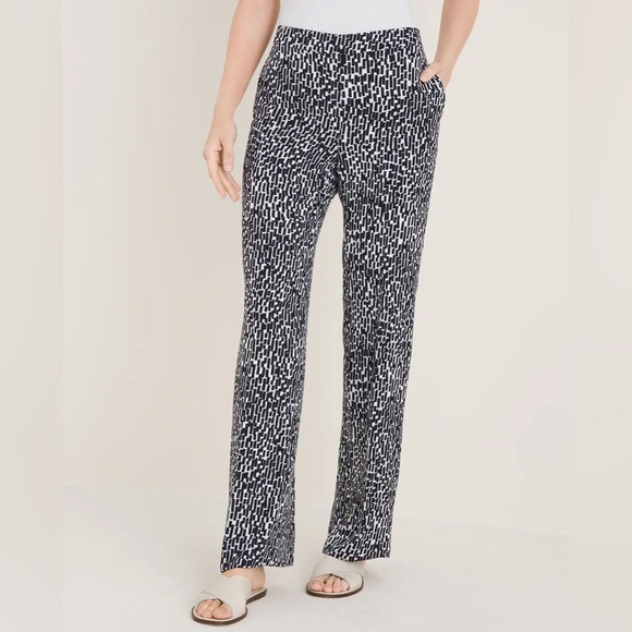 Chico’s Women’s Navy Geometric Brick-Print Wide-Leg Pants Size 0 (Small) - Picture 3 of 12